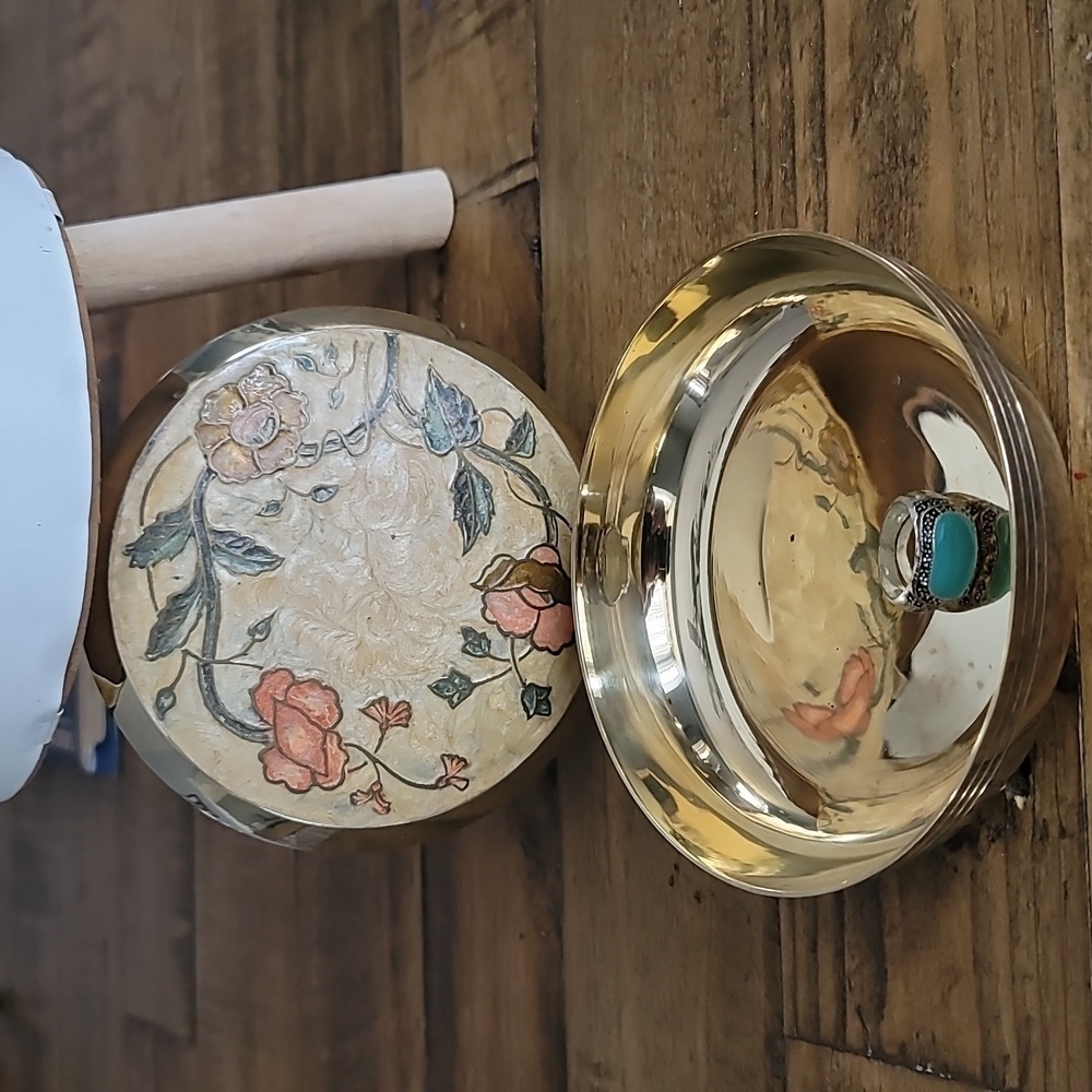 Vintage Solid Brass Gold MCM Floral Jewelry Box